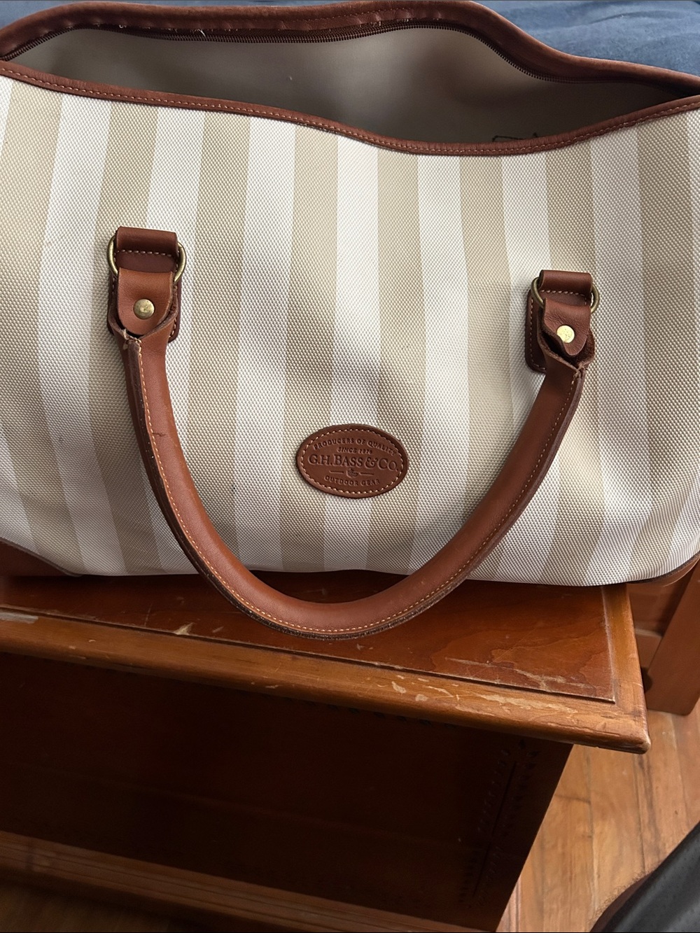 G.H. Bass & Co. Cream and Brown Striped Canvas Tote